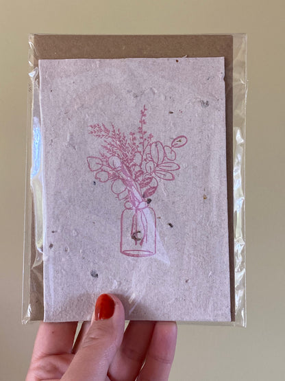 Lykønskningskort med blomsterfrø ·· Stor A6 ·· Lyserød vase UDEN kuvert (UDGÅR)