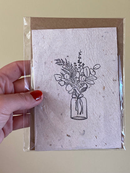 Lykønskningskort med blomsterfrø ·· Stor A6 ·· Sort vase UDEN kuvert (UDGÅR)